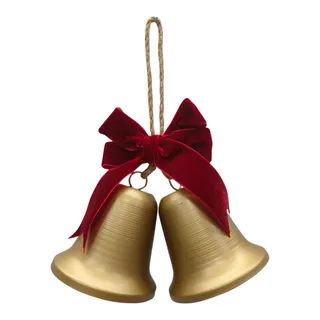 Doorhanger Duo Gold Metal Bells with Red Bow 20cm - Christmas Decorations Brisbane