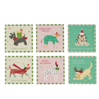 Ceramic Coaster Holiday Dogs 10cm Assorted - Christmas Decorations Brisbane