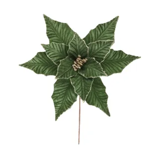 Poinsettia Flower Green Velvet 30cm - Christmas Decorations Brisbane
