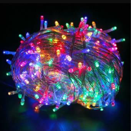 Set of 100 multicolour lights on 10m of green wire