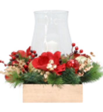 Candle Holder w/ Red Magnolia Flowers 45cm - Christmas Decorations Brisbane