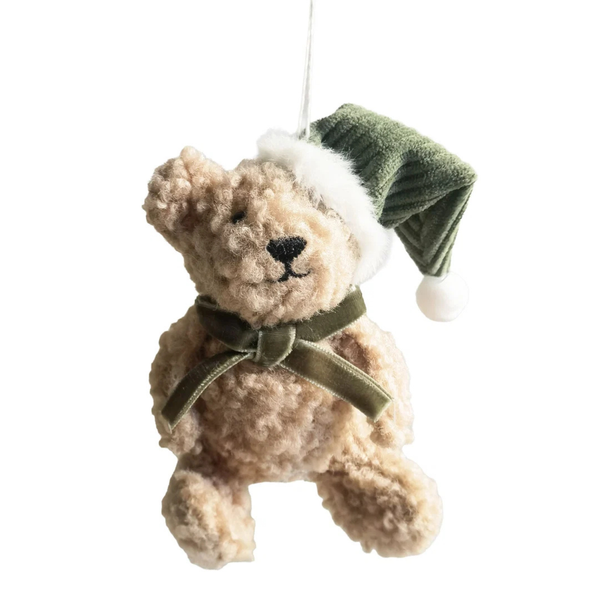 Christmas Teddy Bear Sage Green Hanging Decoration 11cm