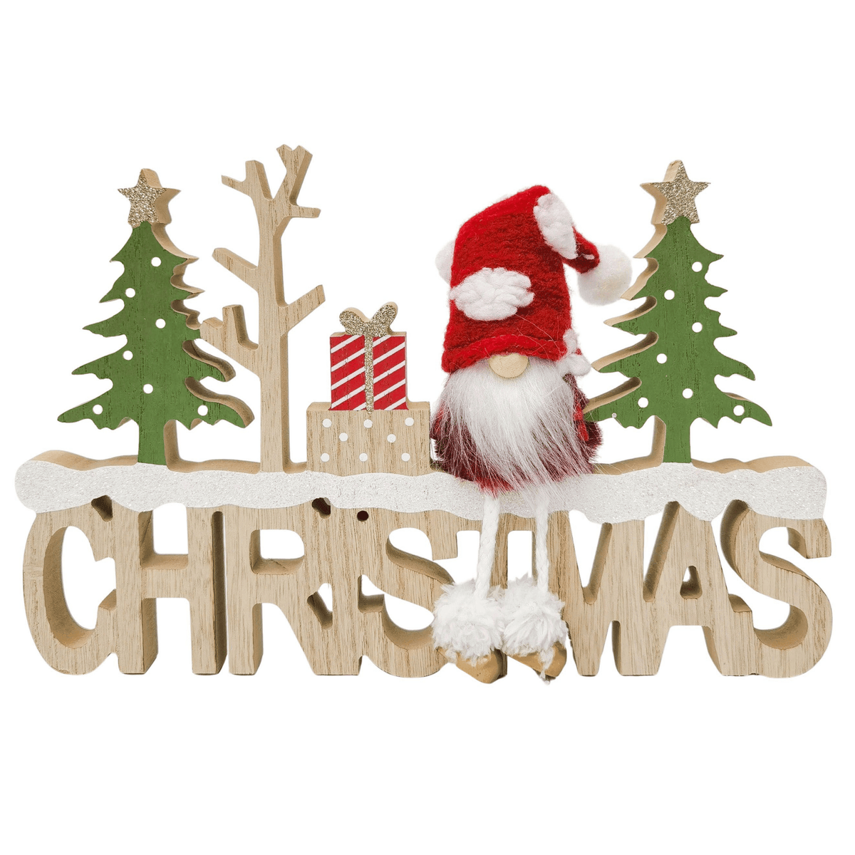 Christmas Wooden Sign Gnome Spotty 30cm