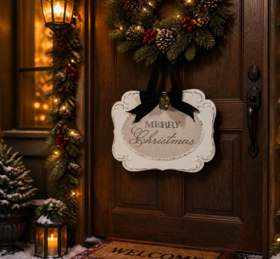 Merry Christmas Frame Black Bow 30cm - Christmas Decorations Brisbane