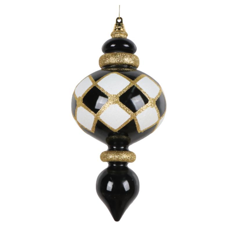 Finial High Gloss Black/White with Gold Glitter 228mm