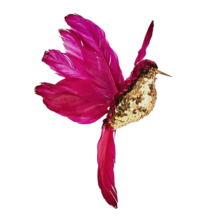 Hummingbird with gold sequin body and pink feathers