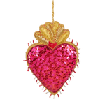 Heart Sequin Fuchsia Hanging 10cm - Christmas Decorations Brisbane