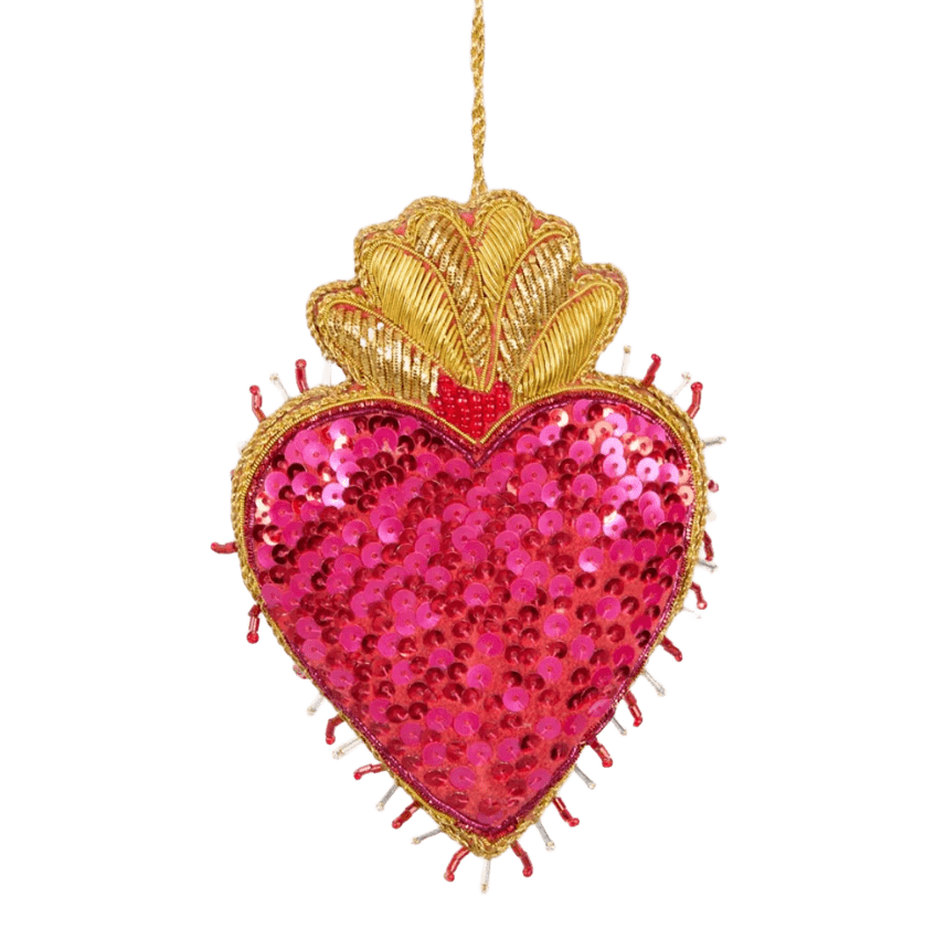 Heart Sequin Fuchsia Hanging 10cm - Christmas Decorations Brisbane