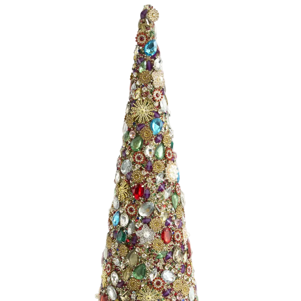 Jewelled Cone Christmas Tree Colourful 35cm - Christmas Decorations Brisbane