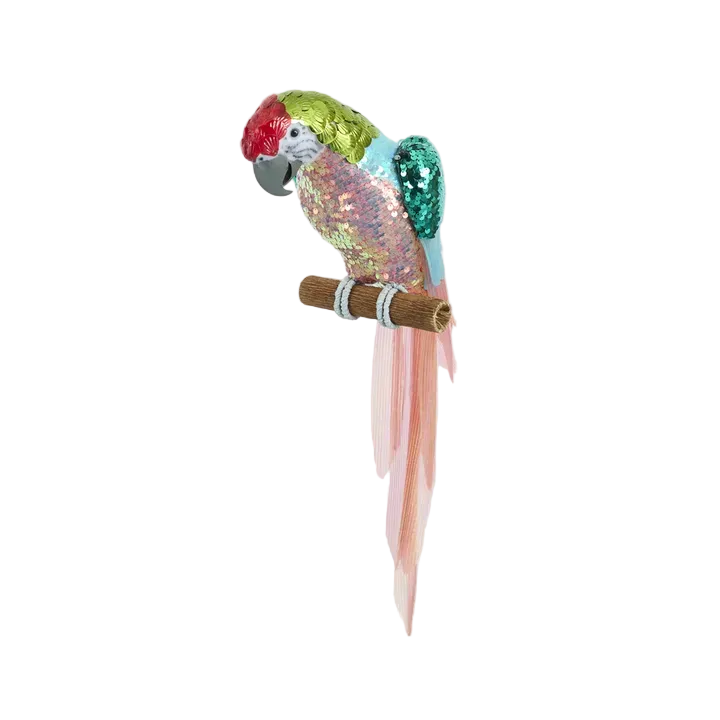Sequin Parrot Perched Pink Belly 55cm - Christmas Decorations Brisbane