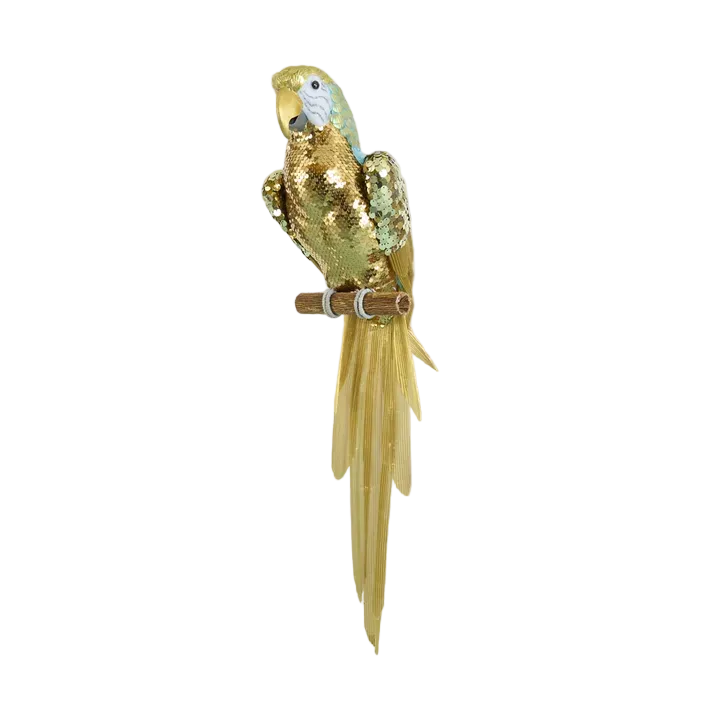 Sequin Parrot Perched Gold 80cm - Christmas Decorations Brisbane