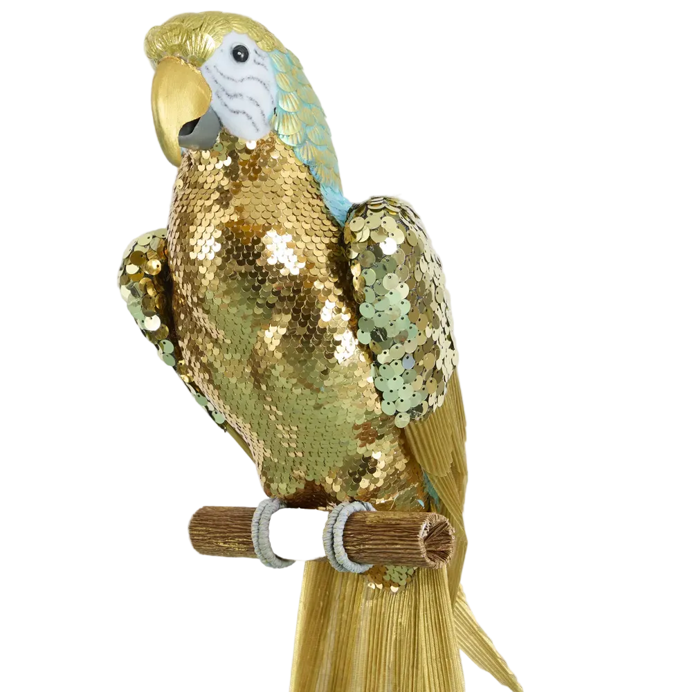 Sequin Parrot Perched Gold 80cm - Christmas Decorations Brisbane