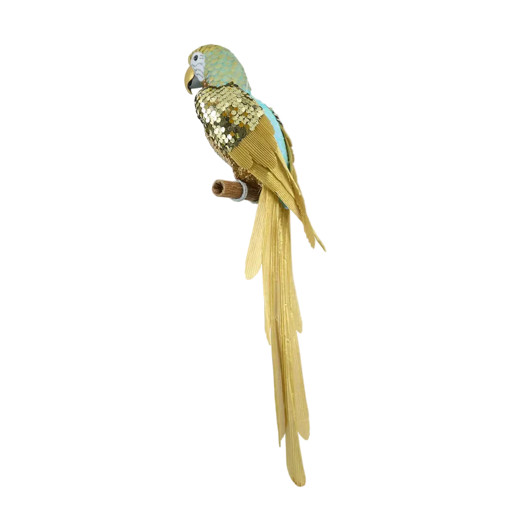 Sequin Parrot Perched Gold 80cm - Christmas Decorations Brisbane