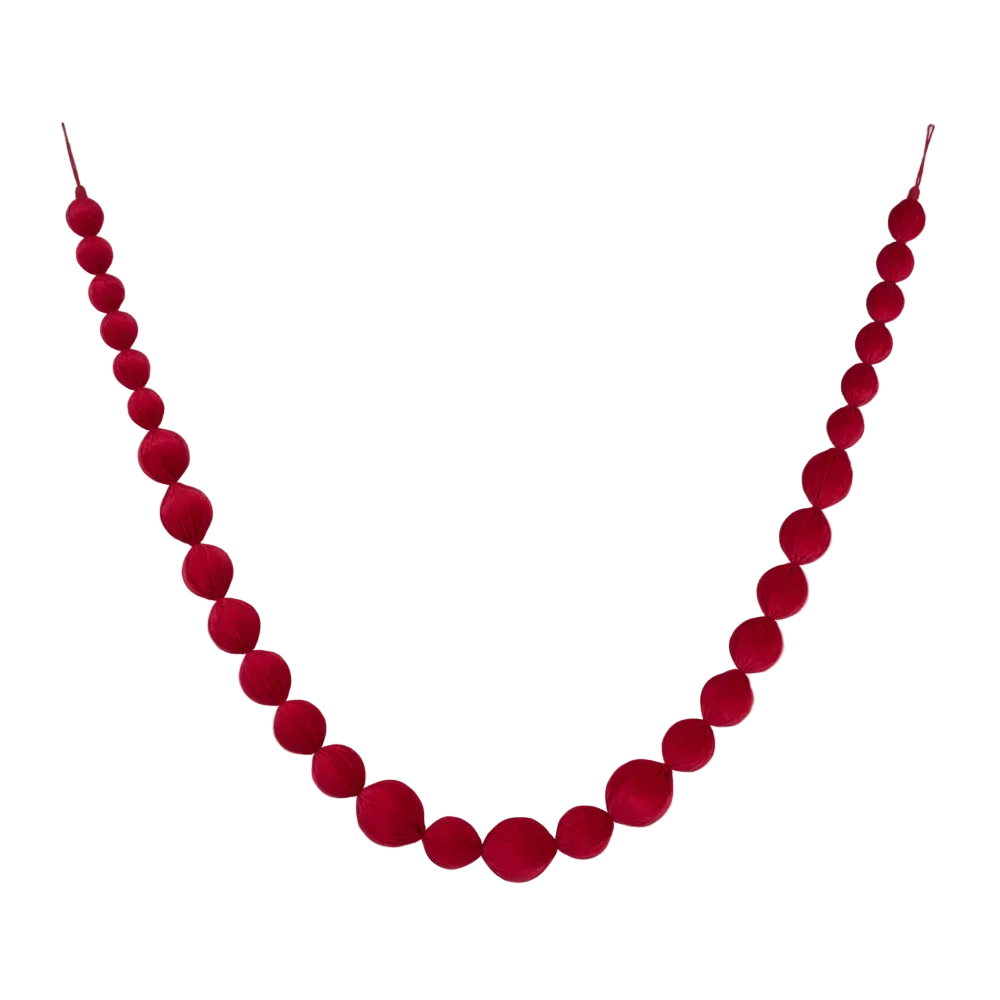 Velvet Bauble Garland Scarlet Red 230cm - Christmas Decorations Brisbane