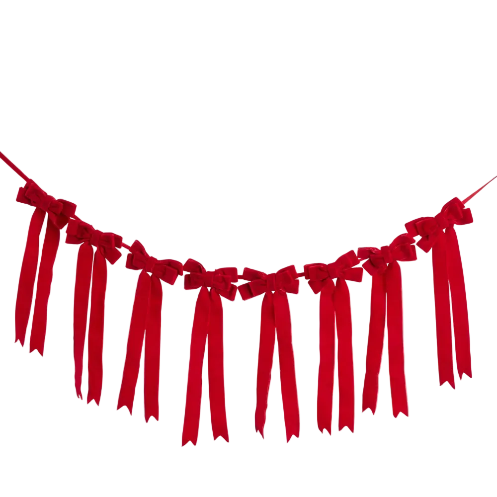 Scarlet Velvet Bow Garland Red 31cm - Christmas Decorations Brisbane