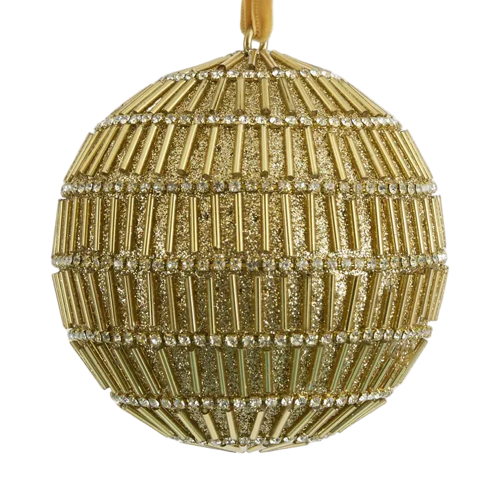 Bugle Bead Gold Glitter Bauble 10cm - Christmas Decorations Brisbane