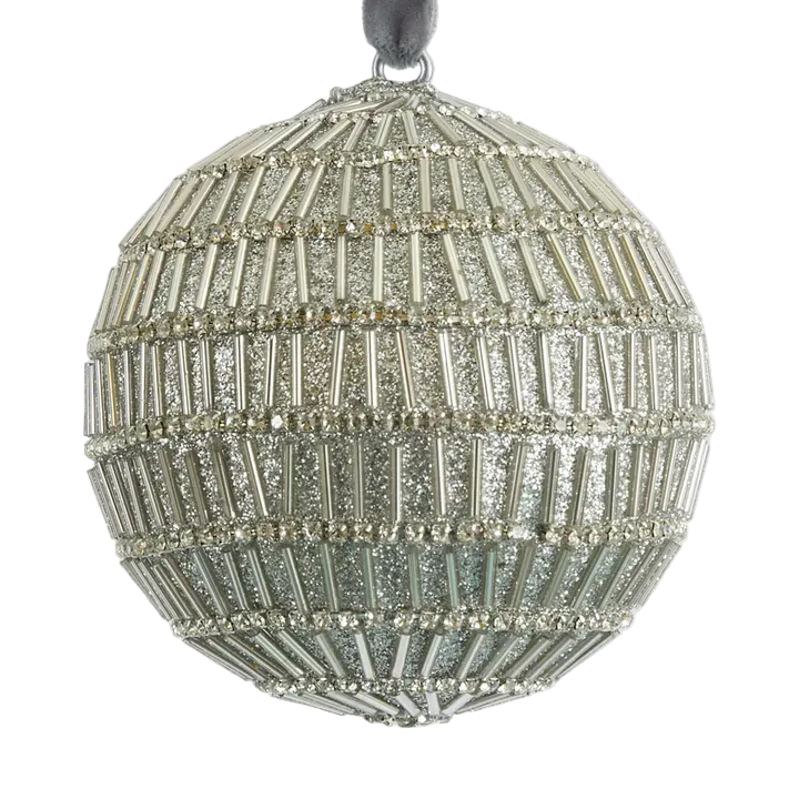 Bugle Bead Silver Glitter Bauble 10cm - Christmas Decorations Brisbane