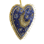 Celestial Moon Velvet Heart Hanging Decoration 10cm - Christmas Decorations Brisbane