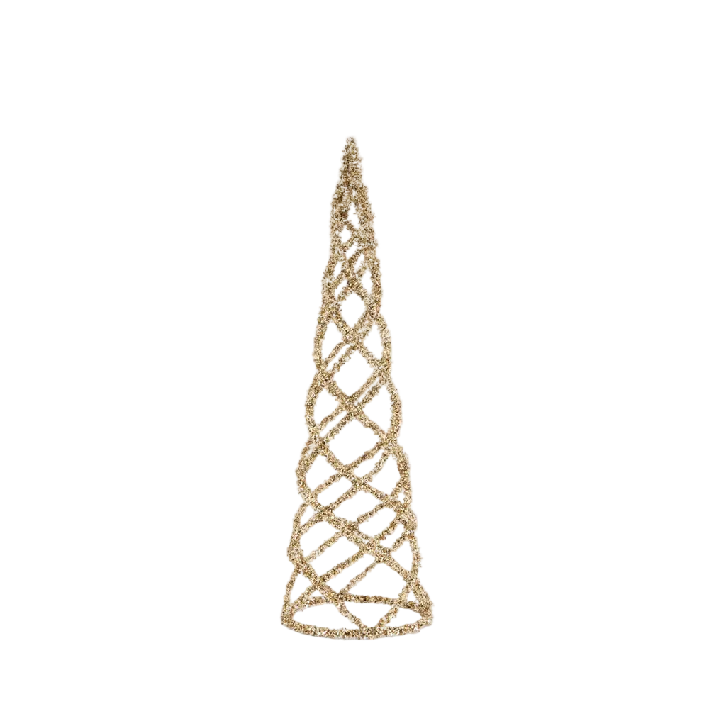 Tinsel Swirling Cone Tree Gold 40cm - Christmas Decorations Brisbane