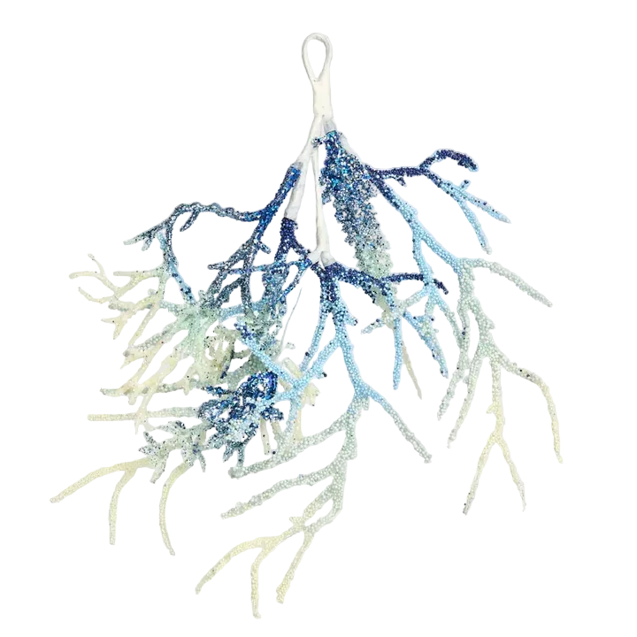 Hanging Coral Spray Blue/White 31cm - Christmas Decorations Brisbane