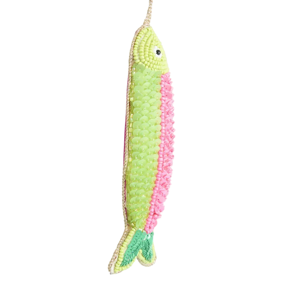 Sequin Fish Green/Pink Hanging 14cm - Christmas Decorations Brisbane