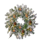 Wreath Flocked Luxe PreLit 60cm - Christmas Decorations Brisbane