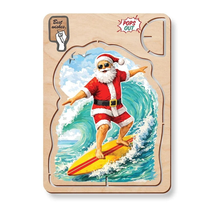 Greeting Card Christmas Santa Surfing