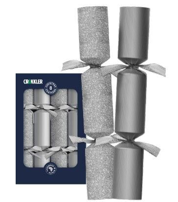 Silver Christmas Crackers in matte and glitter finishes