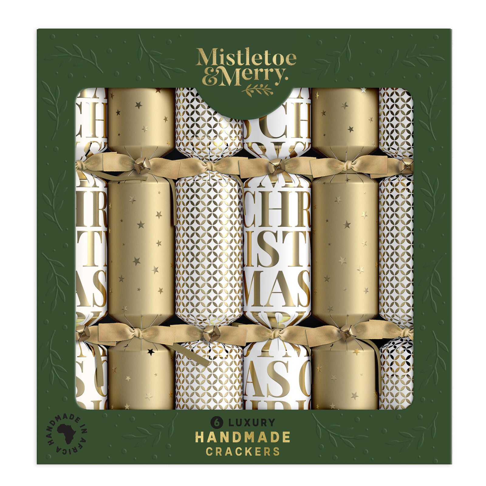 Christmas Crackers with assorted patterns in a gold and white colour scheme