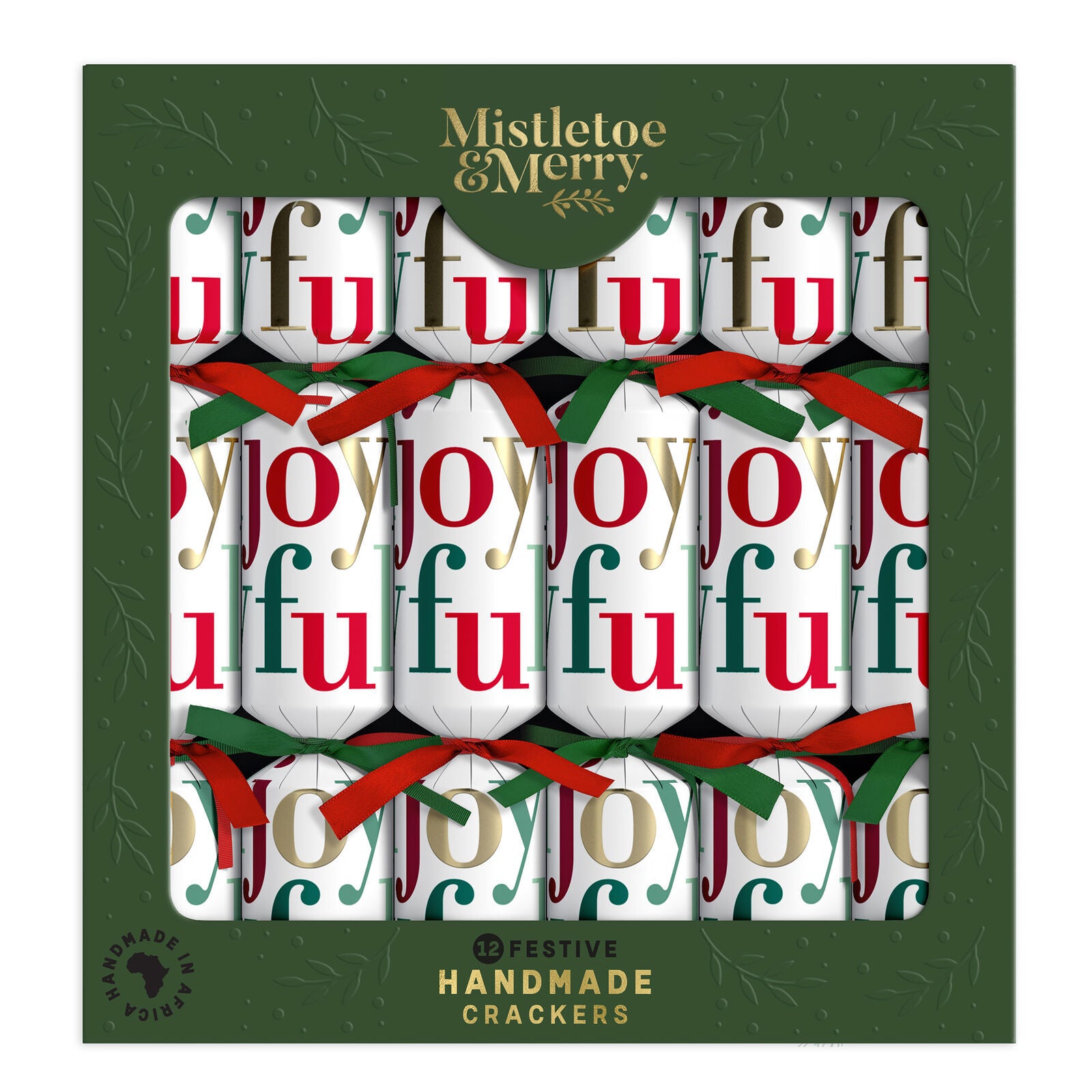 Christmas crackers with a "Joyful" pattern