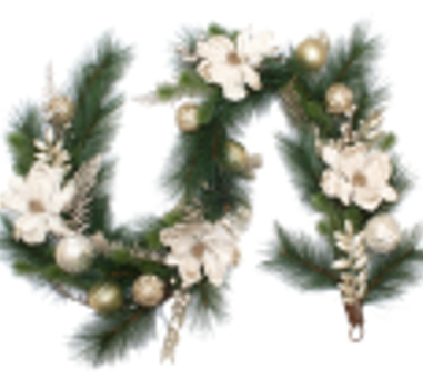 Garland w/ Champagne Magnolia Flowers 180cm - Christmas Decorations Brisbane