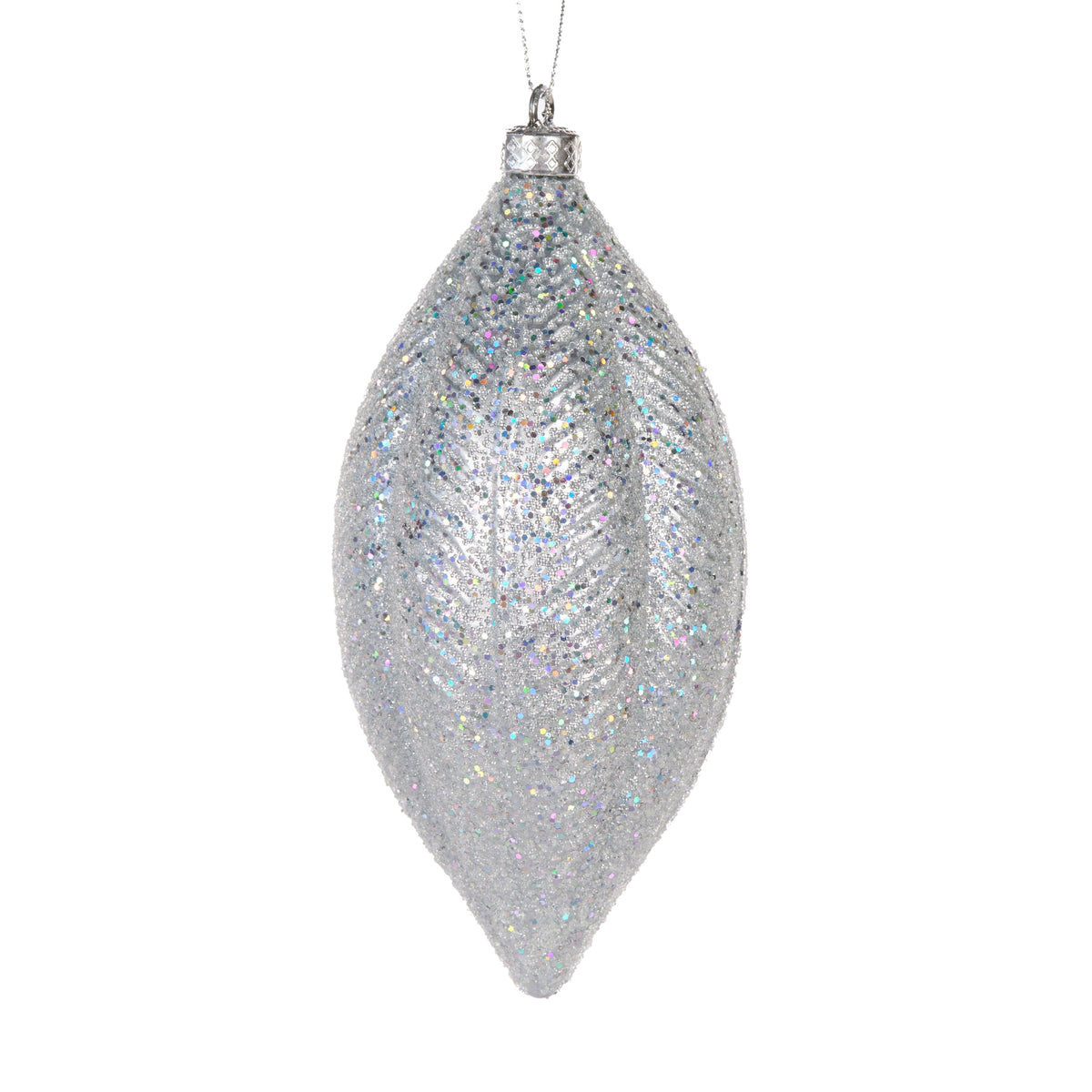 Drop Bauble Feather Silver 100mm - Christmas Decorations Brisbane