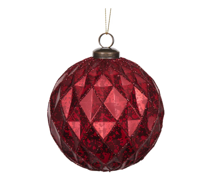 Bauble quilted mercury red 10cm