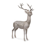 Standing silver deer statue etched to simulate natural fur texture