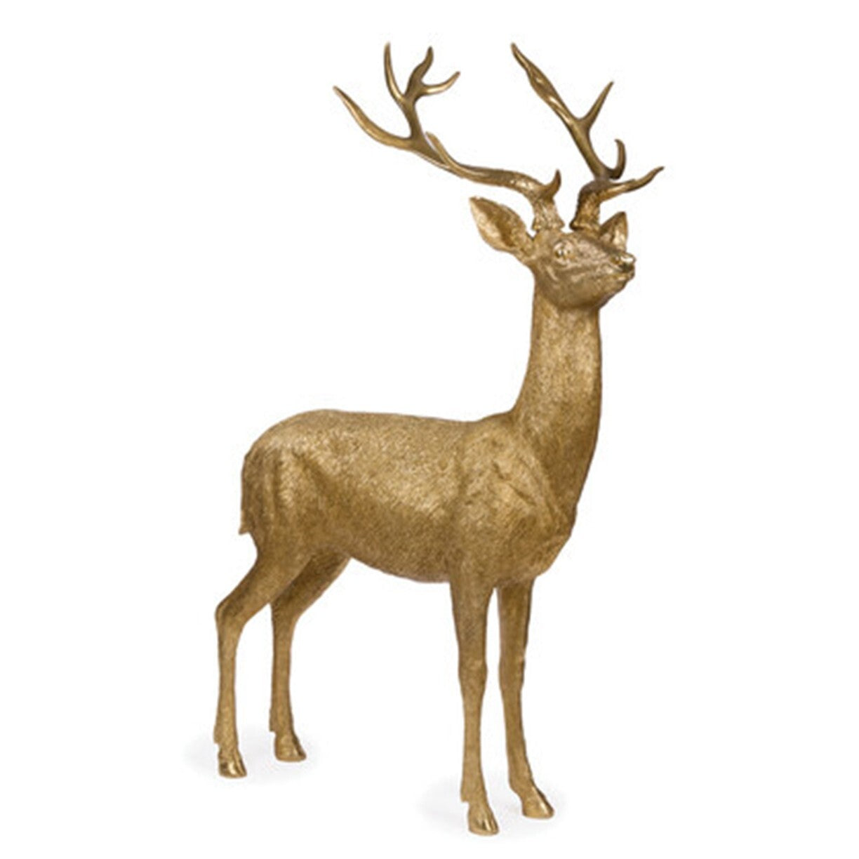 Standing gold reindeer etched to simulate natural fur texture