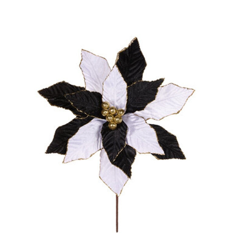 Poinsettia black and white with gold glitter accents flower