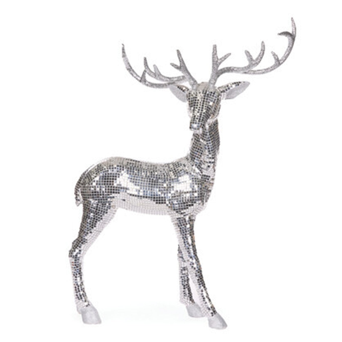 Standing disco reindeer, covered in mirror tiles