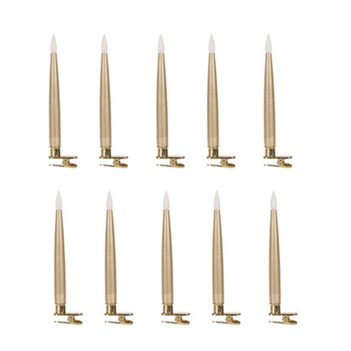 Set of 10 gold tapered battery-operated clip-on candles