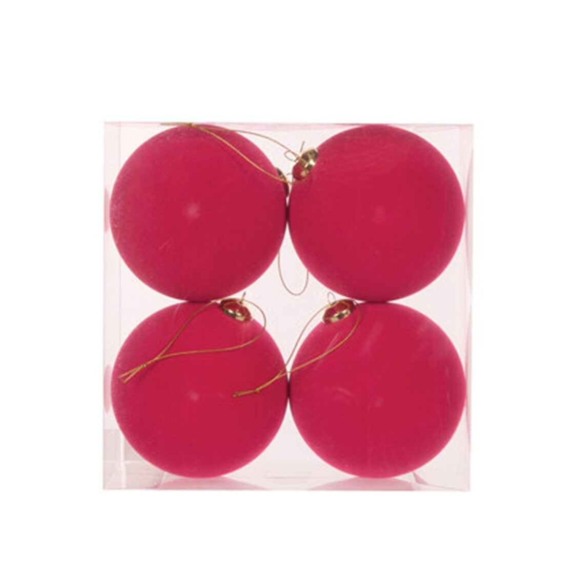 4 pack of flocked fuchsia baubles