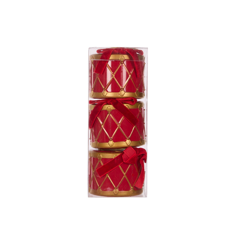 Drums Hanging Set of 3 Red and Gold 7cm