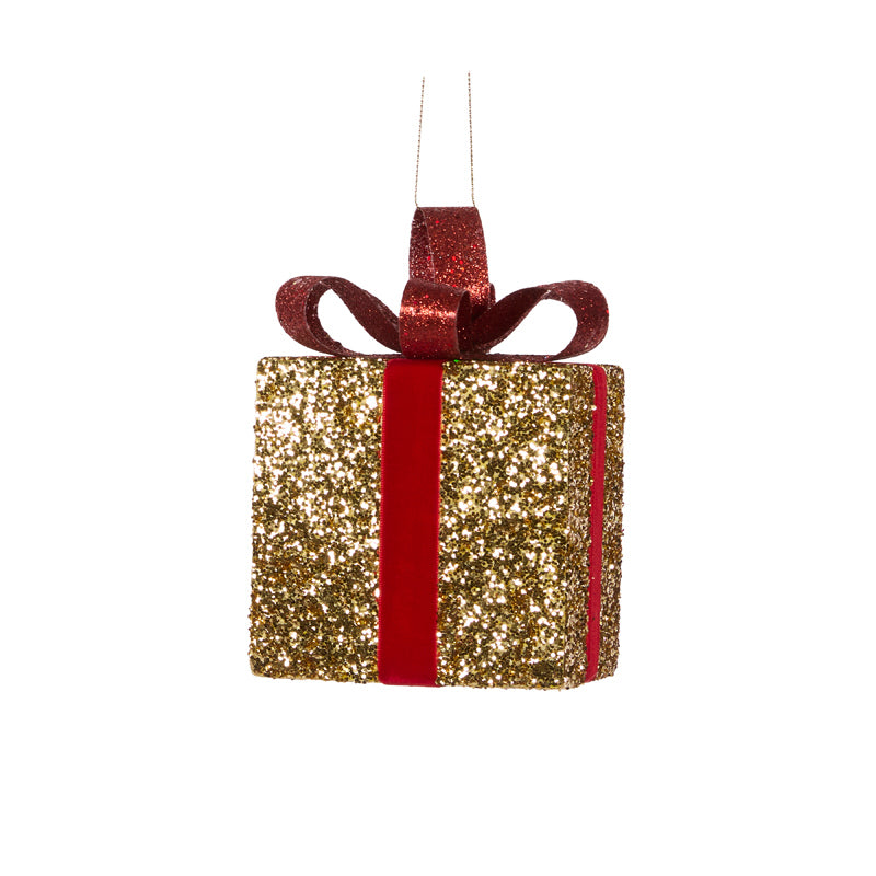 Present Glitter Box Red and Gold 10cm