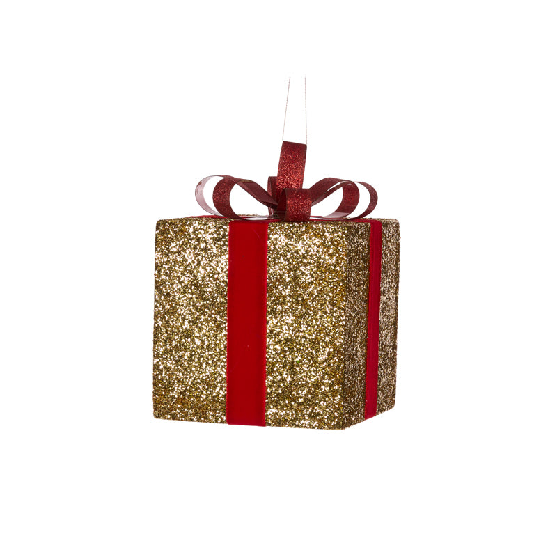 Present Glitter Box Red and Gold 20cm
