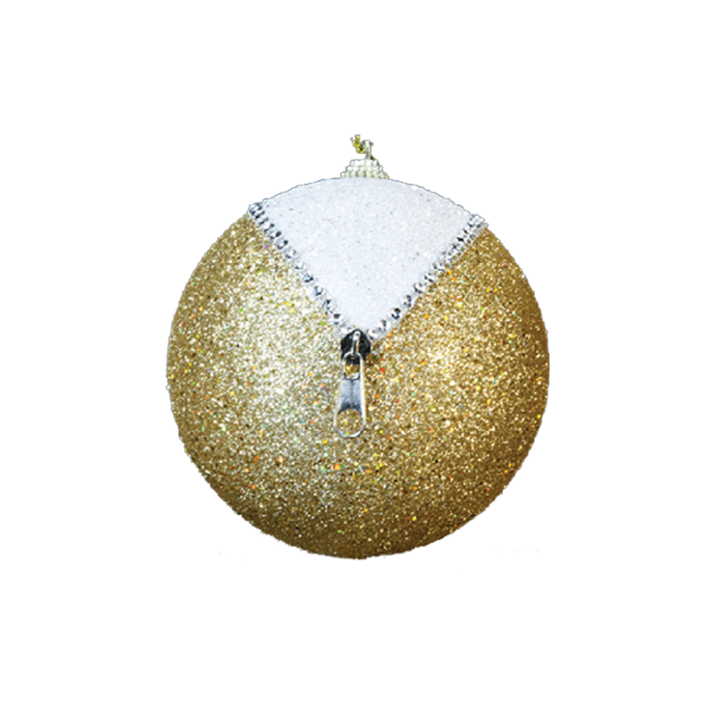 Bauble with Zip Gold Glitter White and Silver 120mm - Christmas Decorations Brisbane