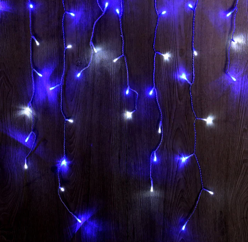 Connectable clear cable blue and cool white icicle lights