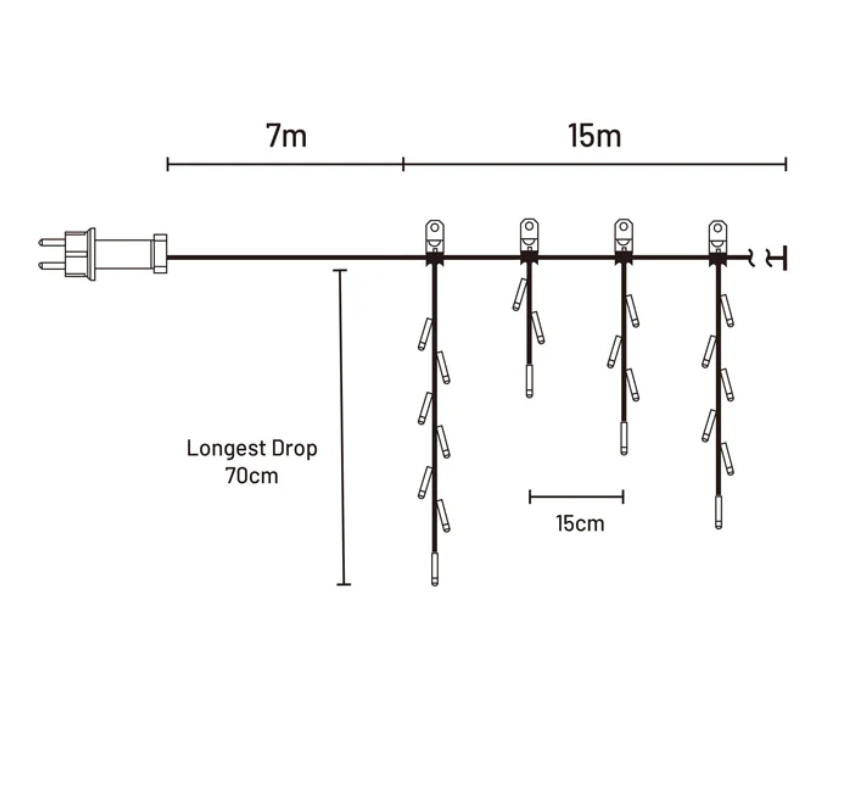Light Icicle Connectable Clear Cable Blue/Cool White Colour 15m - Christmas Decorations Brisbane