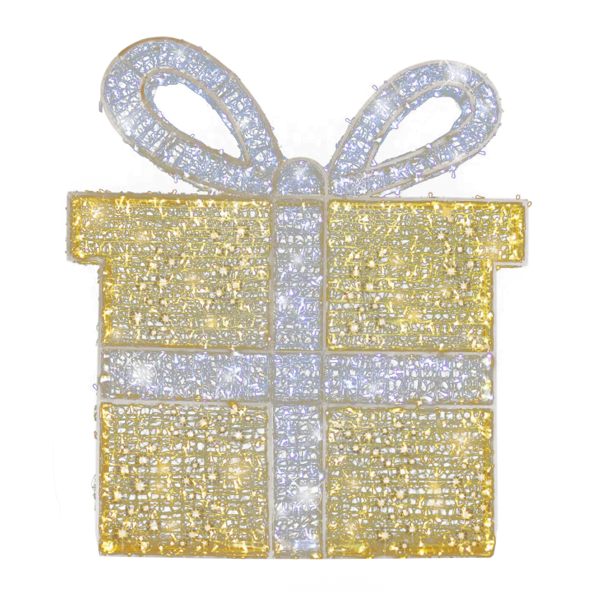 Gold Gift Box w/ White Ribbon 3D Outdoor Light 1.5m - Christmas Decorations Brisbane