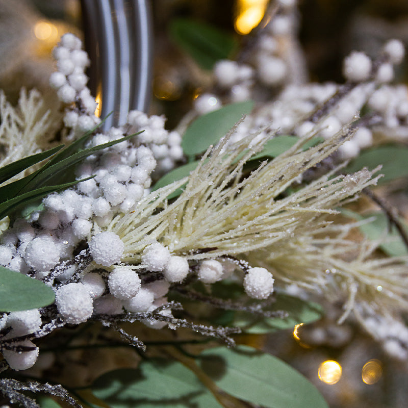 Wreath with Leaves Lucia White 60cm - Christmas Decorations Brisbane