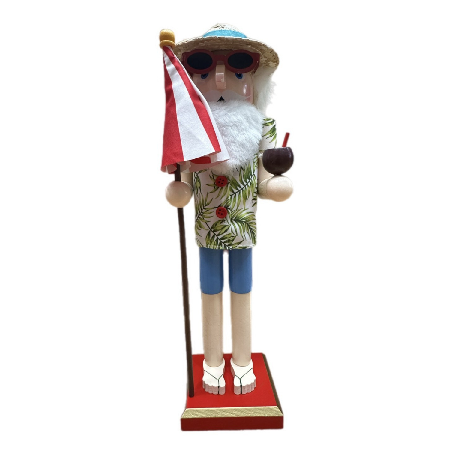 Nutcracker Aussie Santa holding drink 38cm