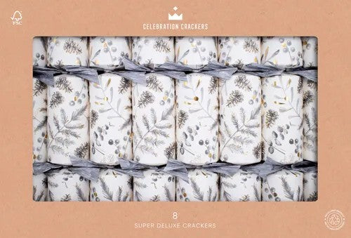 Botanical Silver Celebration Crackers 8 Pack - Christmas Decorations Brisbane