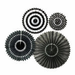 4 Piece Paper Fan Set Black 20,28,35,44cm - Christmas Decorations Brisbane